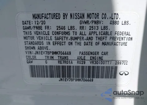 2021 Infiniti Q50 Luxe from USA, damaged, VIN JN1EV7BP9MM704449